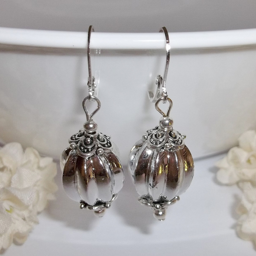 Big Silver Statement Earrings Dangle Drop NWT 4568 - Picture 7 of 8